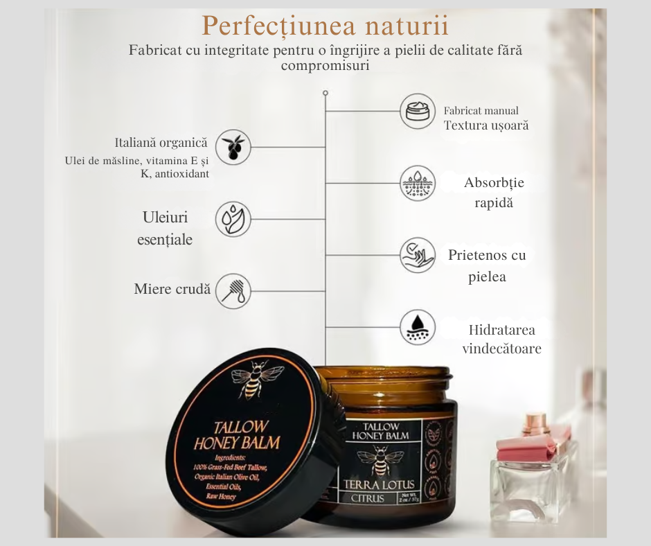 Ultima zi 50% reducere 🌿 Balsam de Grăsime de Vită Organică hrănită cu iarbă cu Miere Brută