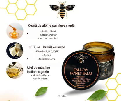 Ultima zi 50% reducere 🌿 Balsam de Grăsime de Vită Organică hrănită cu iarbă cu Miere Brută